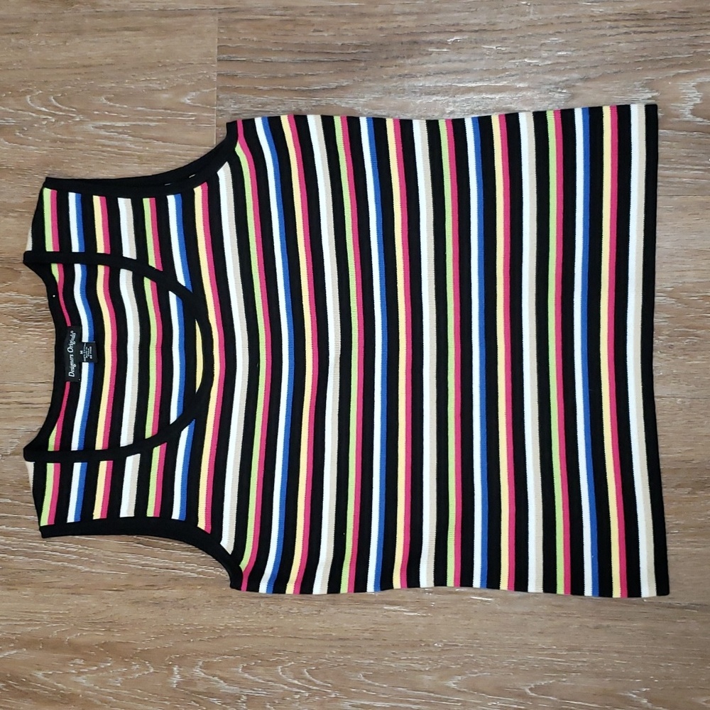 (M) Designers Originals 100% Cotton Striped Rainbow Colorful Knit Casual
